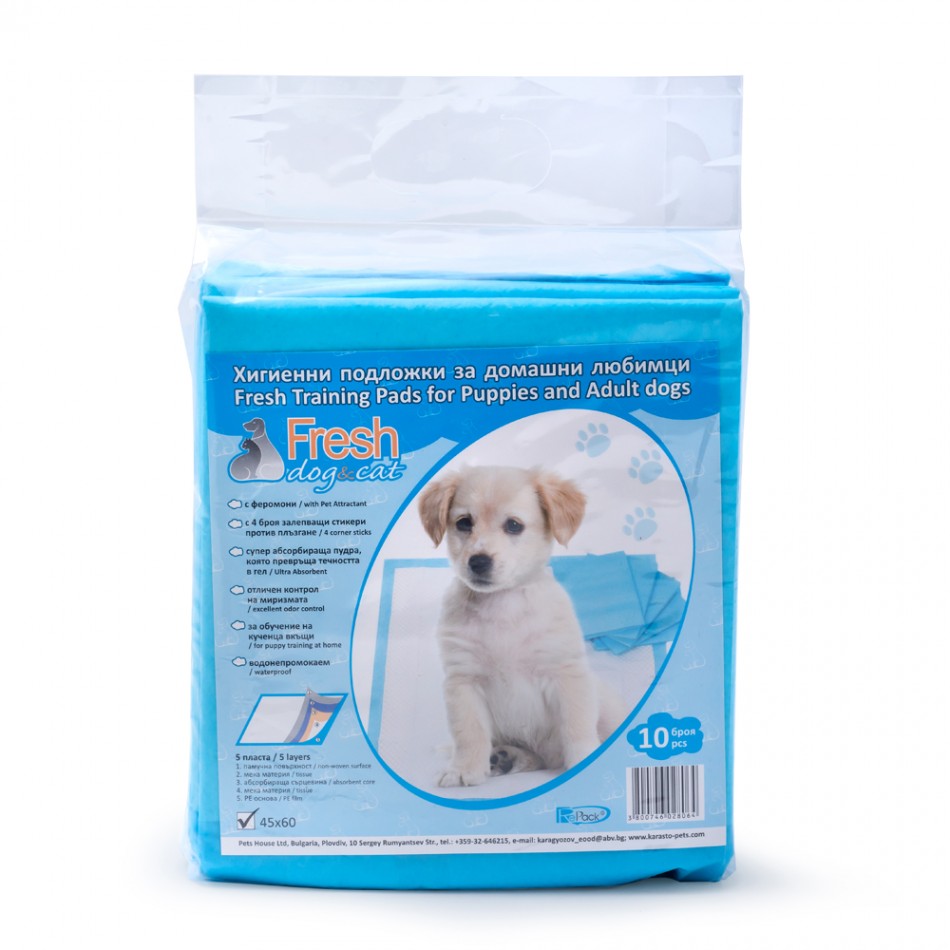 TRENING PADS FOR DOG  FRECH  Хигиени  подложки Fresh с ФЕРОМОНИ И СТИКЕРИ за залепване на пода различни размери