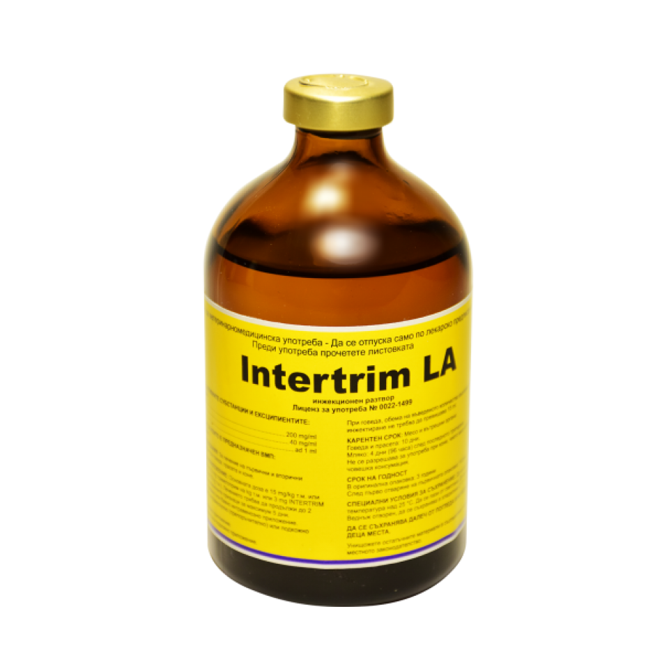 Intertrim LA  Sulfadoxine 200 mg/ml; Trimethoprim 40 mg/ml  / Интертрим LA  100 мл. фпакон
