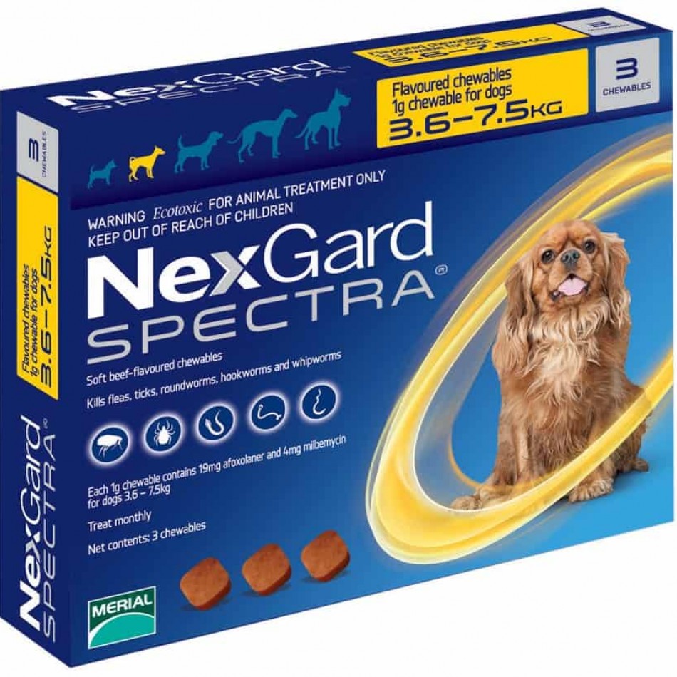 NexGard Spectra  -  дъвчащи таблетки против кърлежи, бълхи и вътрешни паразити за кучета. 