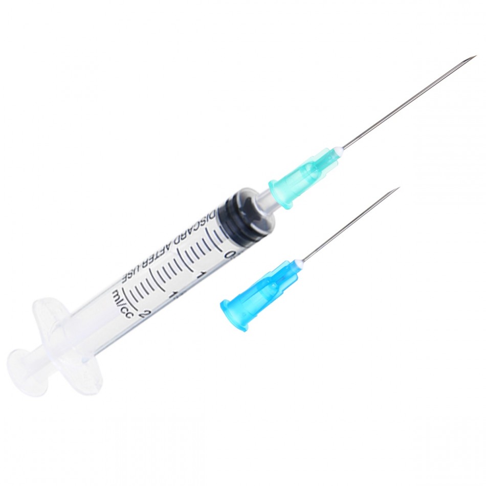 Three-component plastic syringe - Спринцовка пластмасова трисъставна  2.5 мл  с игла 22 G 